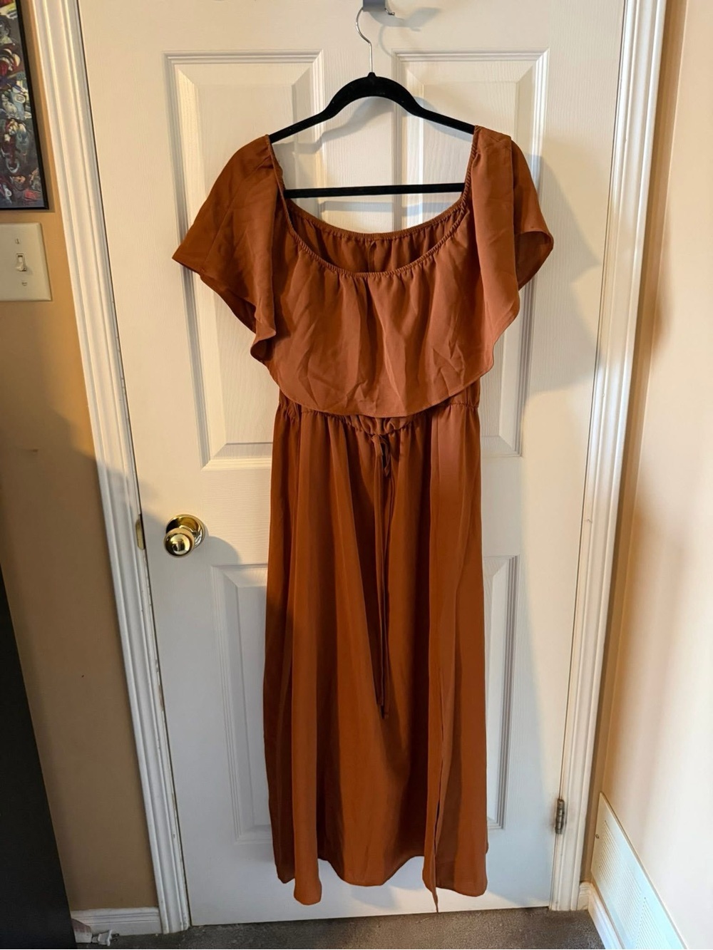 Women's Rust Brown Off-Shoulder Maxi Dress